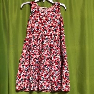 Red/ Floral Girls Sleeveless Jersey Dress